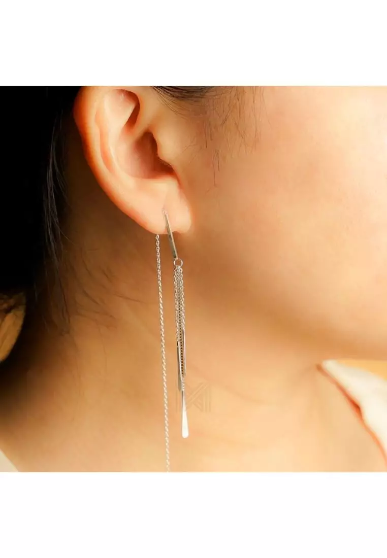 Minimal Thread Dangle Silver Threader Earrings with 925 Sterling Silver