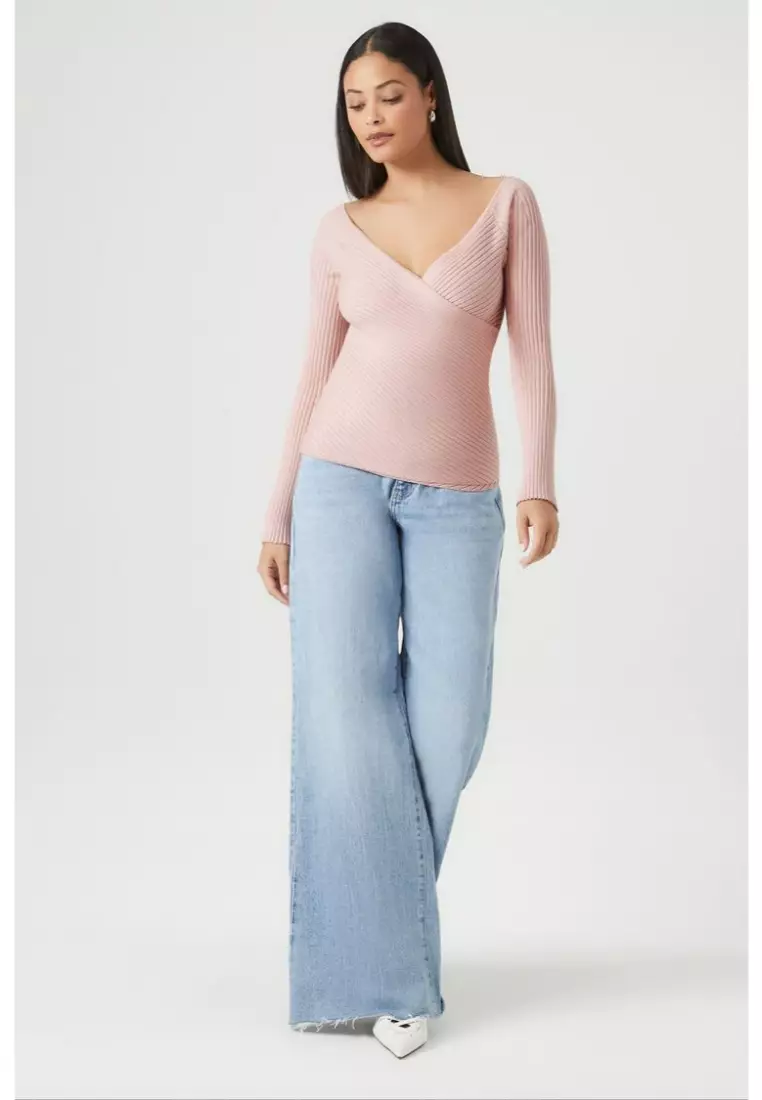 Ribbed surplice sweater outlet