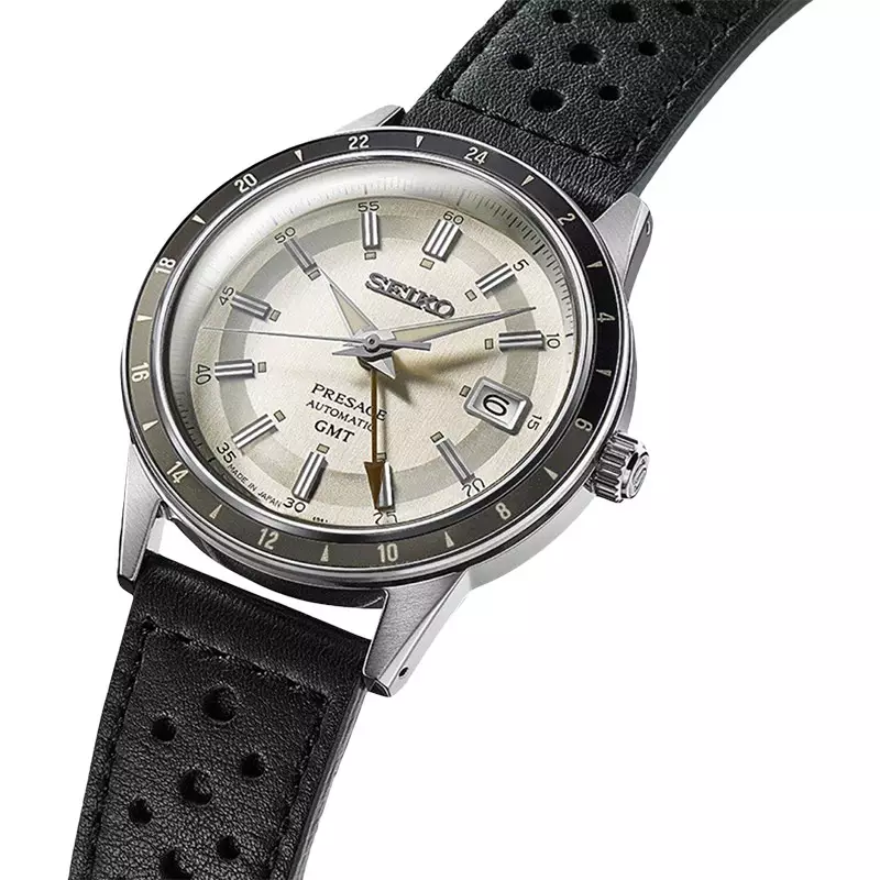 Jam Tangan Pria Seiko Presage SSK011J1 Style60s Automatic GMT Grey Dial Black Leather Strap