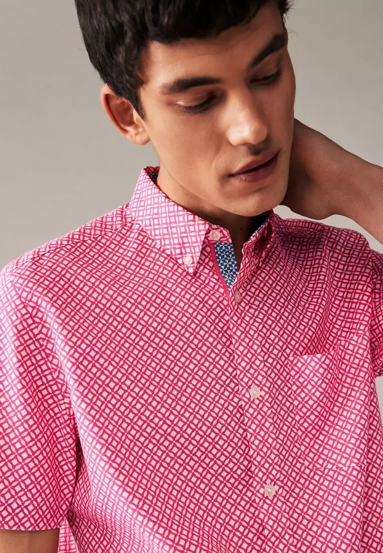 NEXT Linen Blend Printed Short Sleeve Shirt 2025 | Buy NEXT