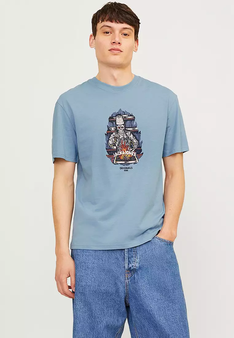 JACK & JONES Jorseven Skull Tee – T-shirt Uomo Con Teschio, Girocollo Nera