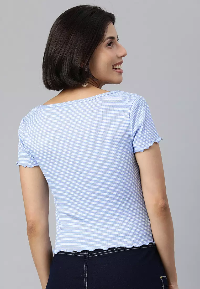 Atasan Musim Panas Bergaris Biru