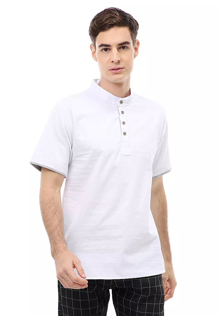 Dwan Atasan Formal Pria Kemeja Koko Polos Short Sleeve Material Cotton ORIGINAL - White