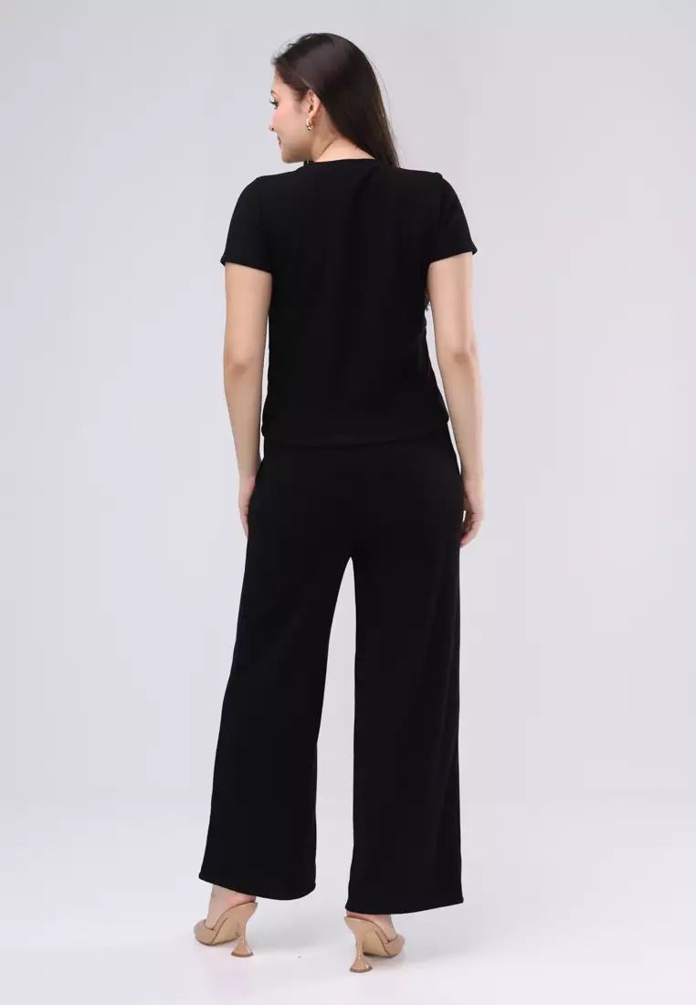 Waffle Riffle Knits Short Sleeves Top W/ Terno Pants