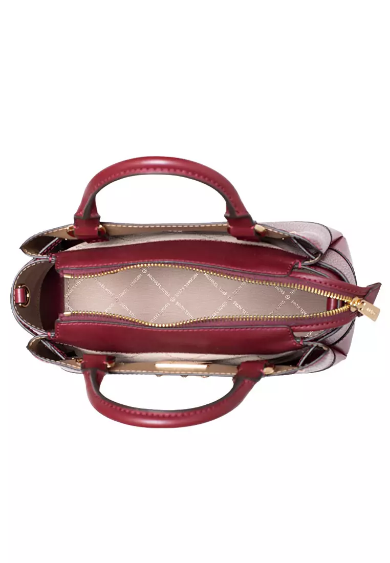 Reed Small Two-Tone Pebbled Leather Belted Satchel - Dark Cherry