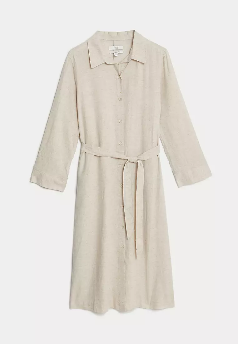 Linen Blend Midaxi Relaxed Shirt Dress