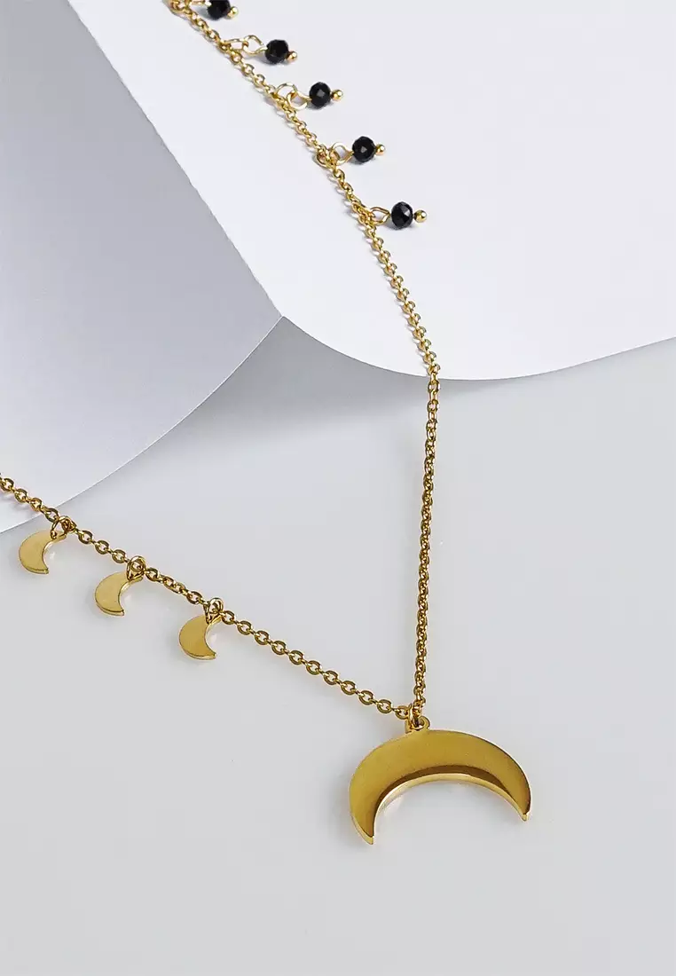 Fashion and Simple Plated Gold 316L Stainless Steel Moon Pendant with Necklace