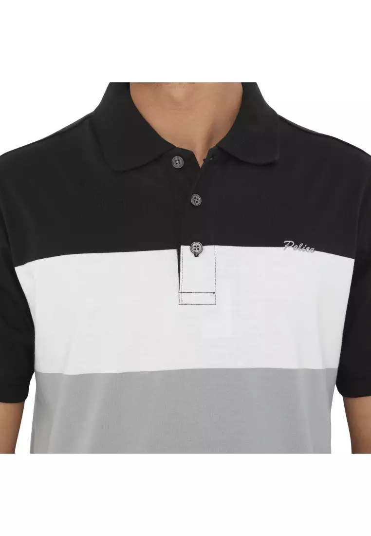 POLICE Polo Shirt Salur Bordir Cotton Premium Tebal Pria 553038