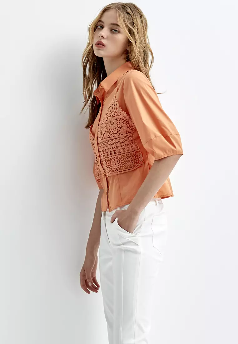 Fake Two Piece Lantern Sleeve Blouse