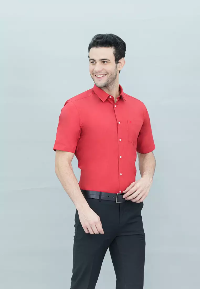 Johnwin - Kemeja Formal Basic - Lengan Pendek Warna Coral FSH.650.Q252.972.C-S/S
