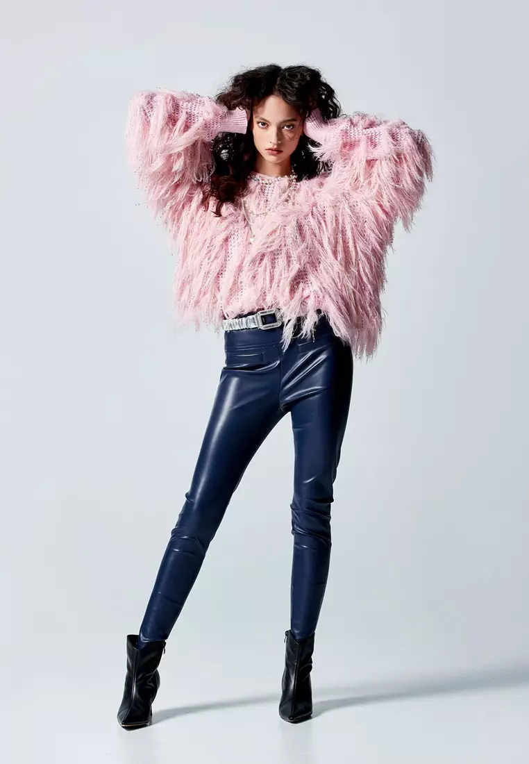 Pink Fringe Knit Top