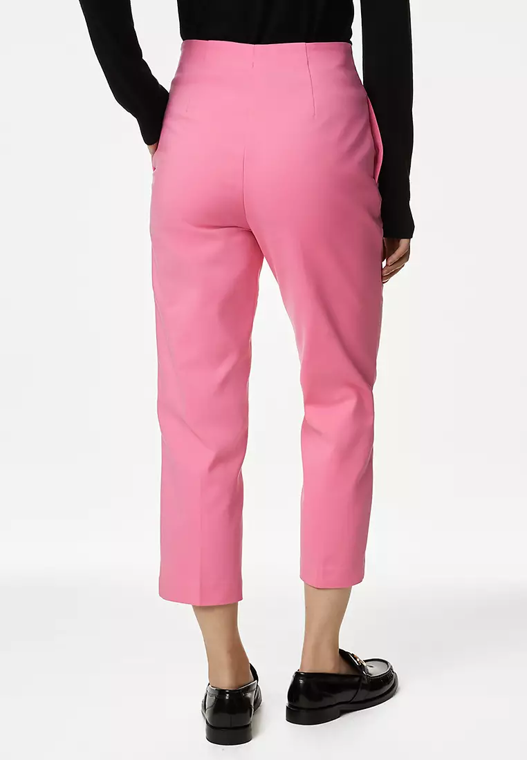 Cotton Blend Slim Fit Cropped Trousers