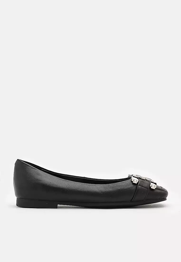 Discount on Pazzion  shoes - SKU: Miquela Piped Buckle Square Toe Ballerina Black