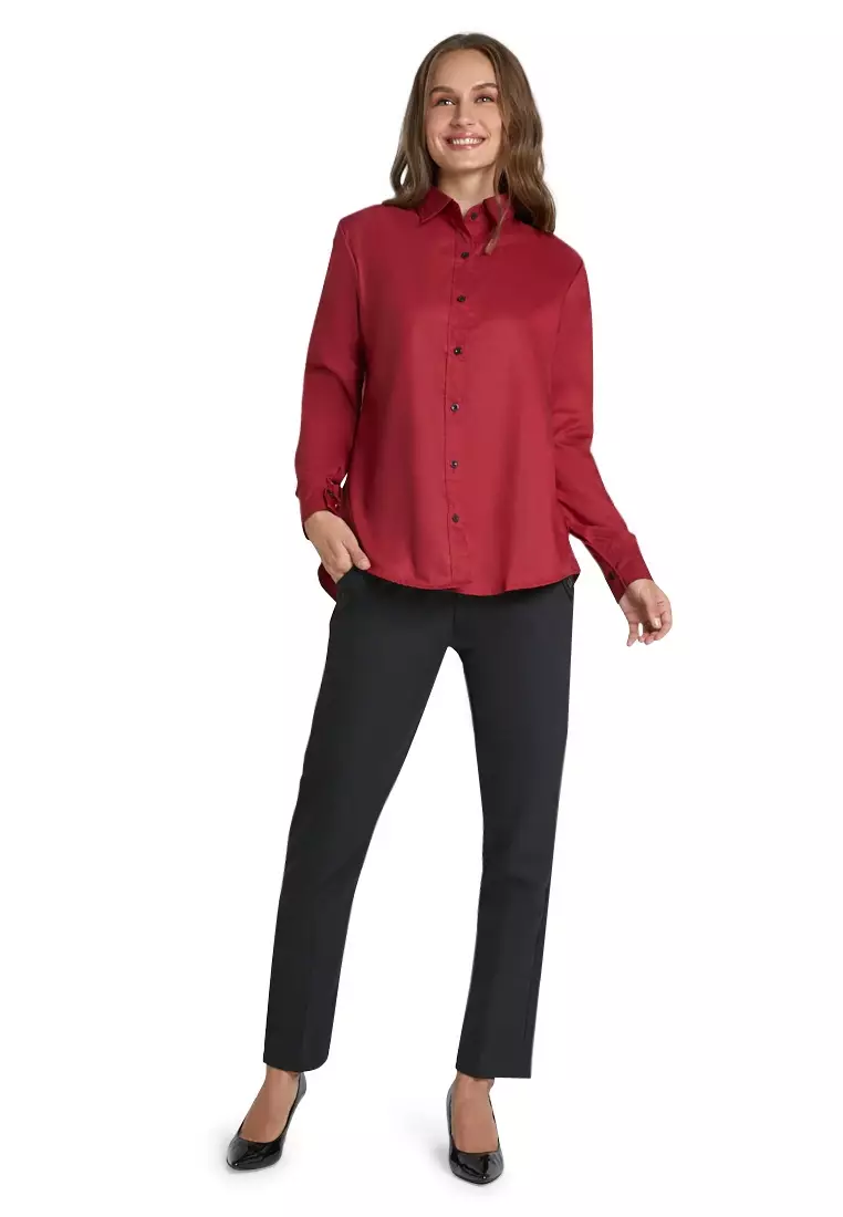 Zwetta Kemeja Lengan Panjang Plain Shirt Basic Atasan Wanita Regular Fit - Maroon