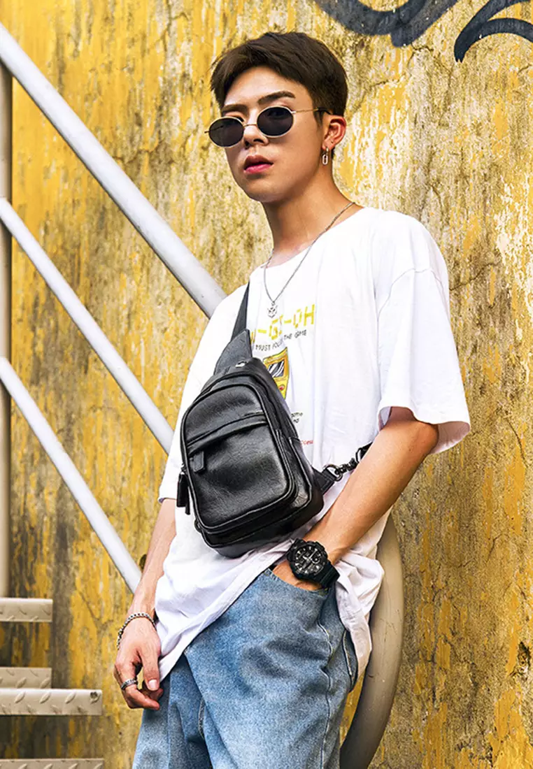 Buy Lara Men Plain Chest Pack Cross body Bag Black 2024 Online