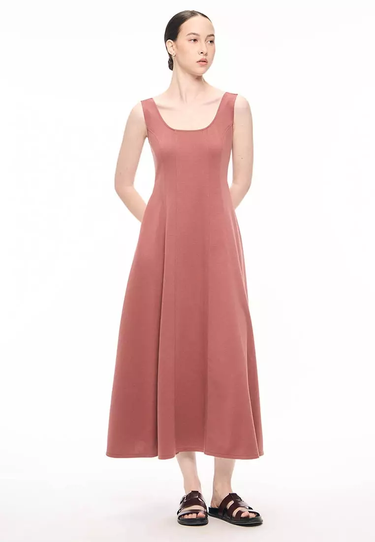 Women's Knit Square Neck Panel Maxi Dress