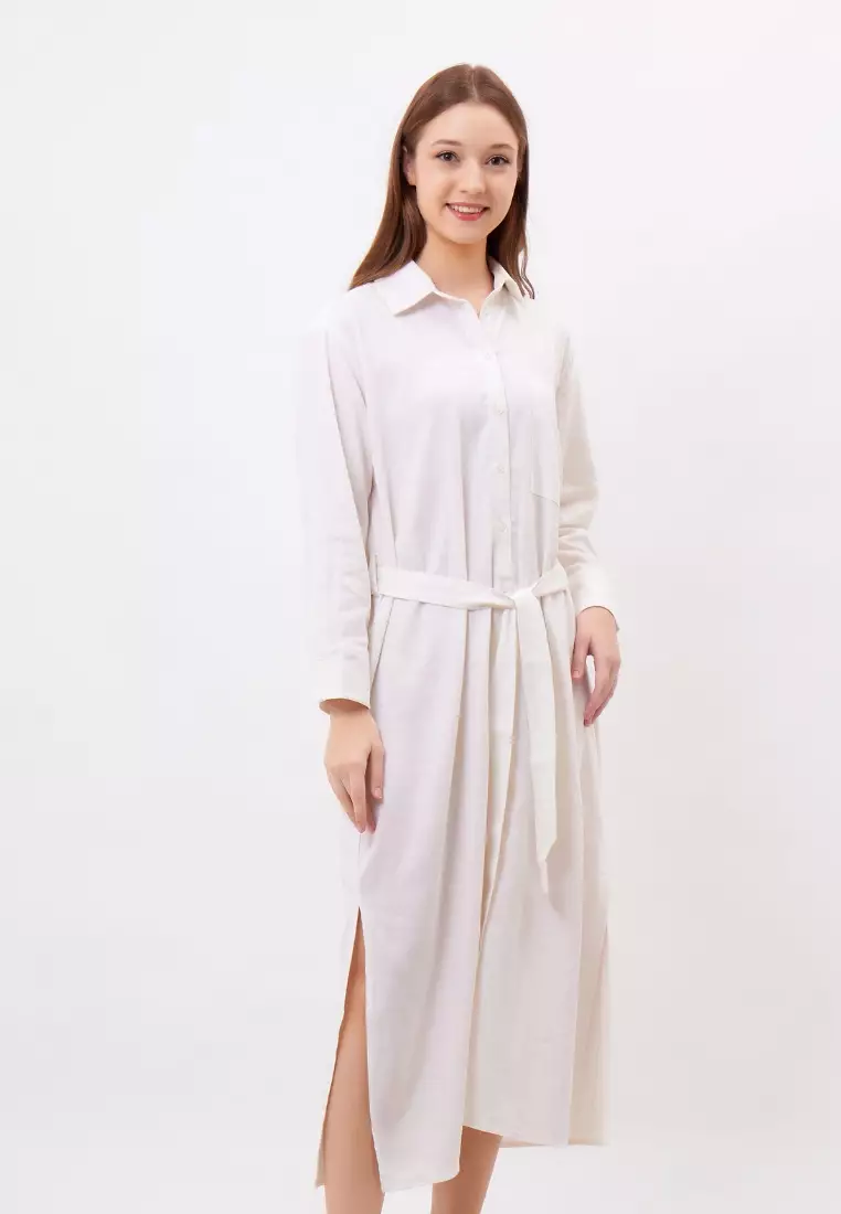 Ayia Dress Panjang Linen Wanita Putih | Linen Long Dress Women White