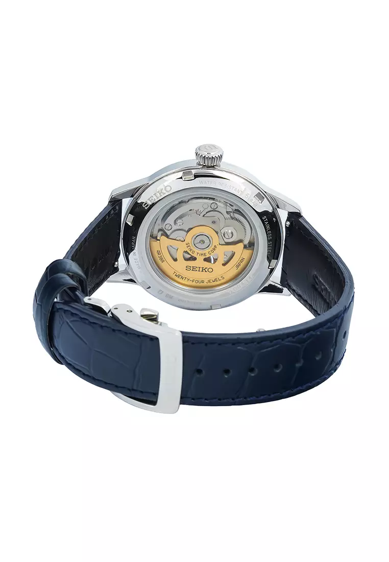 Seiko Presage SSA405J1 Cocktail Time - Jam Tangan Automatic Pria - Blue Moon Open Heart Dial Blue Leather Strap