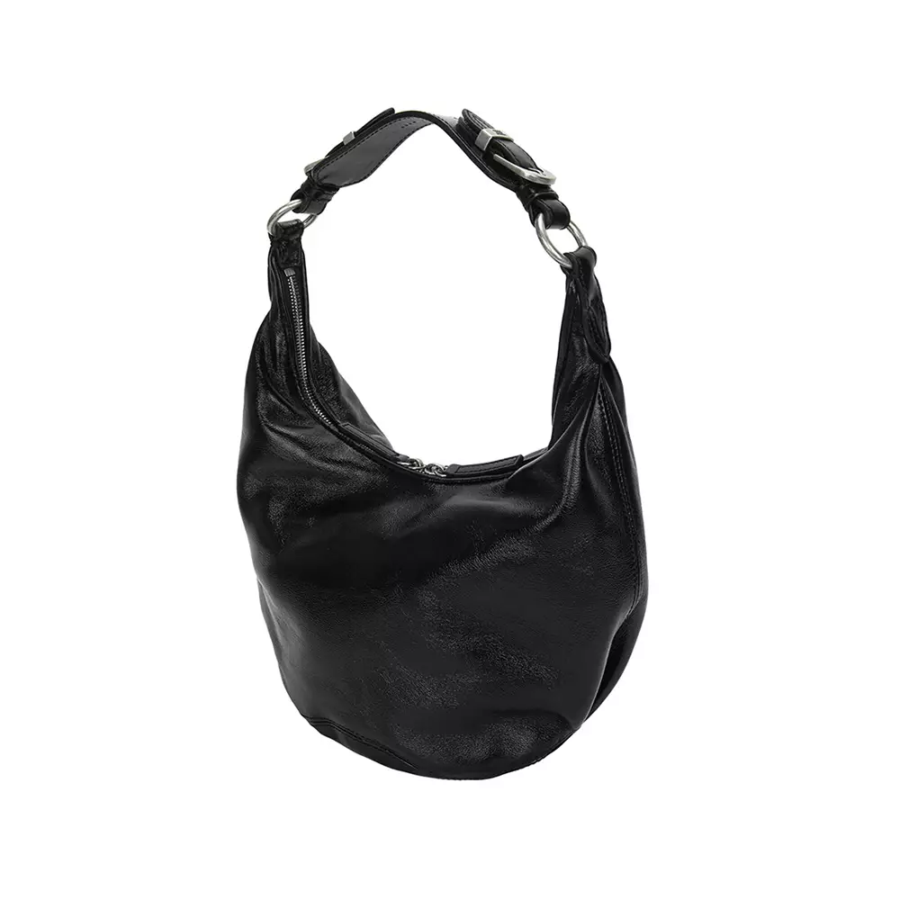 [4.4PRIL KEJUTAN HARGA] Pumpkin Glossy Leather Shoulder Bag Black