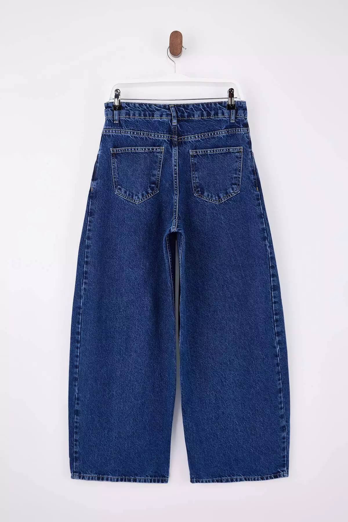Limited Edition Blue Draped High Waist Baggy Jeans With Stitching Detail Twoss26Je8