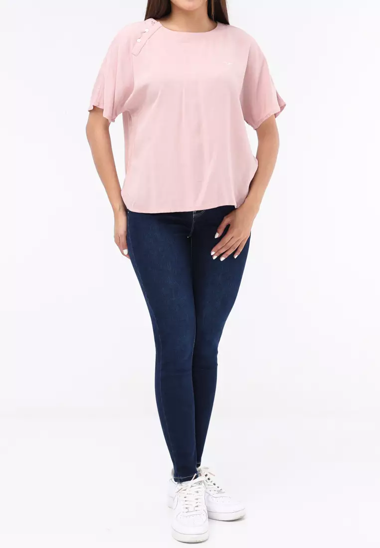 Woven Plain Soft Linen Short Sleeve Blouse