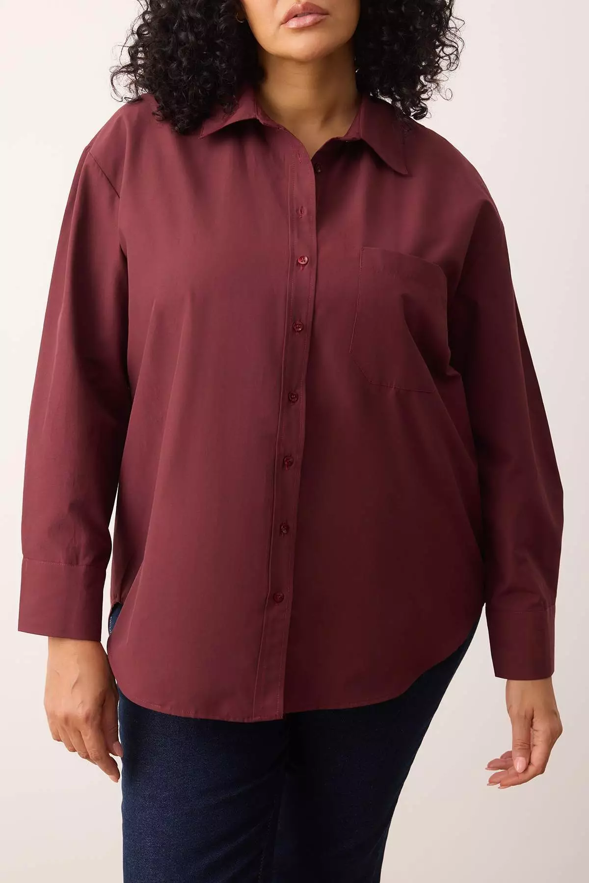 Dark Burgundy Boyfriend Large Size Woven Shirt Tbbss22Go0323