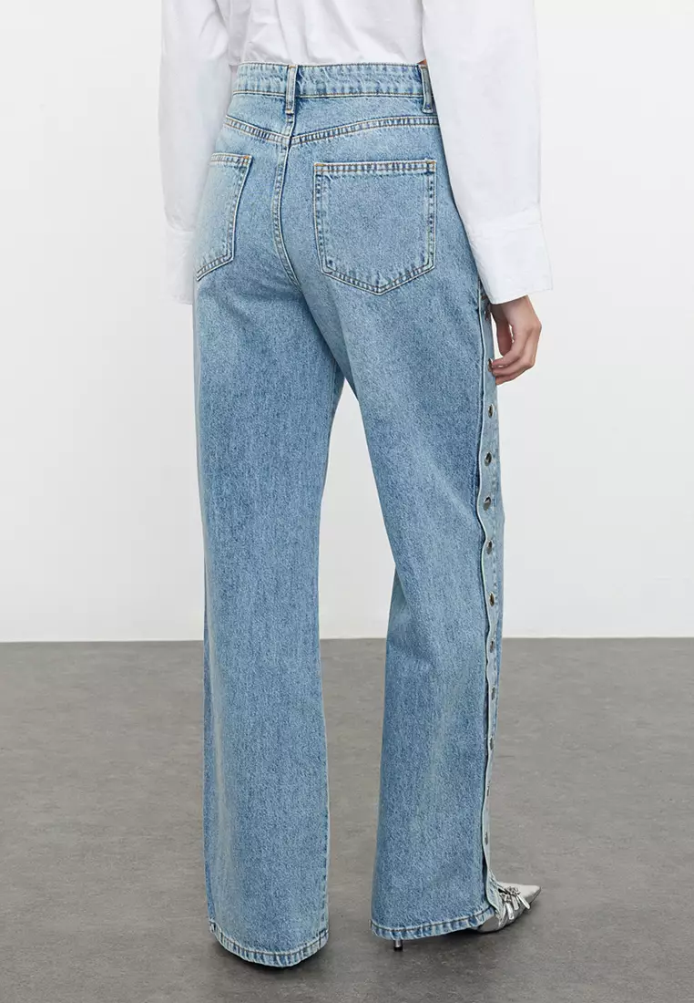 Accessory Detailed High Waist Wide Leg Jeans