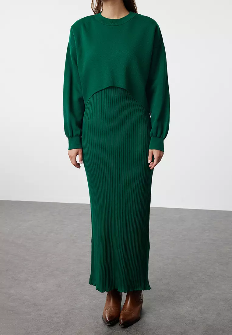 Green Midi Knitted Sweater-Dress Set TWOAW25EL00060