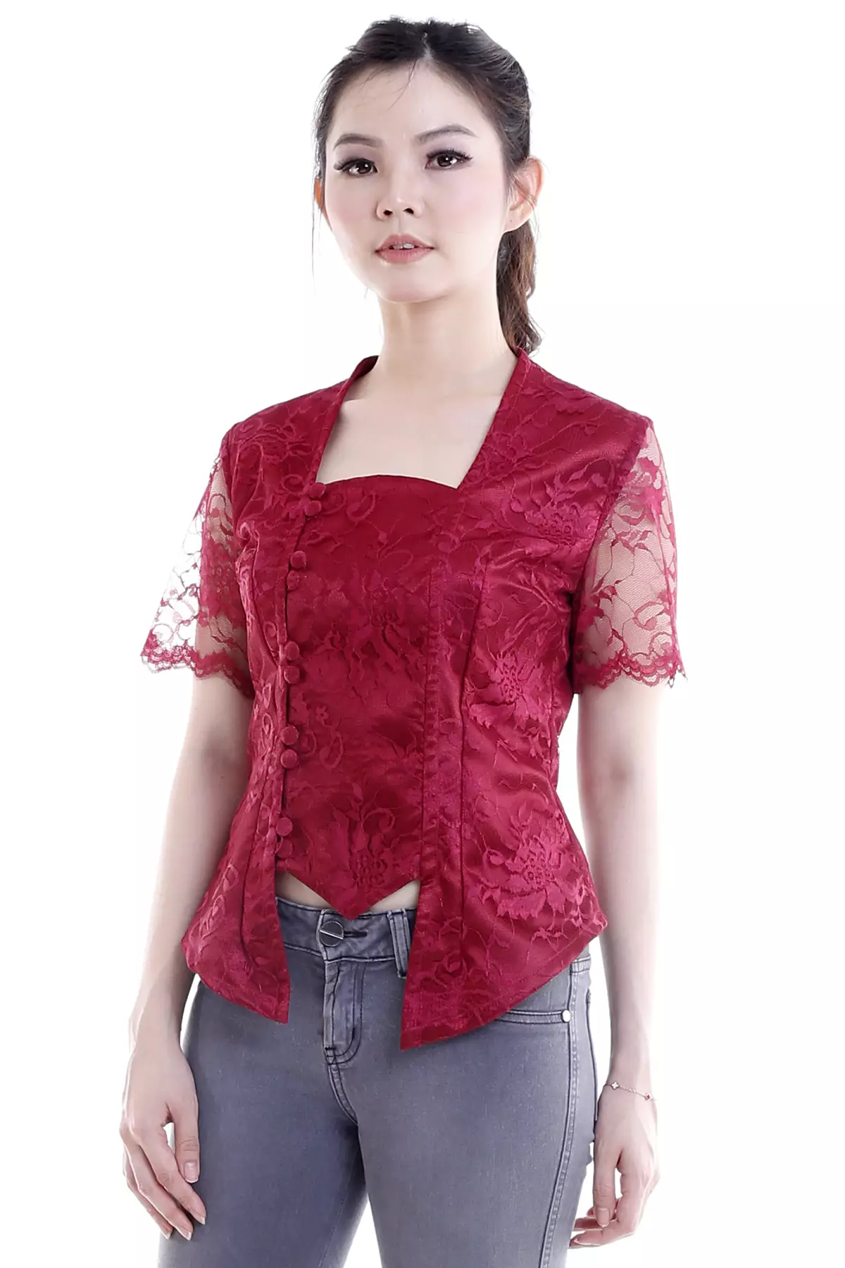 Sinok Brukat Wine Kebaya