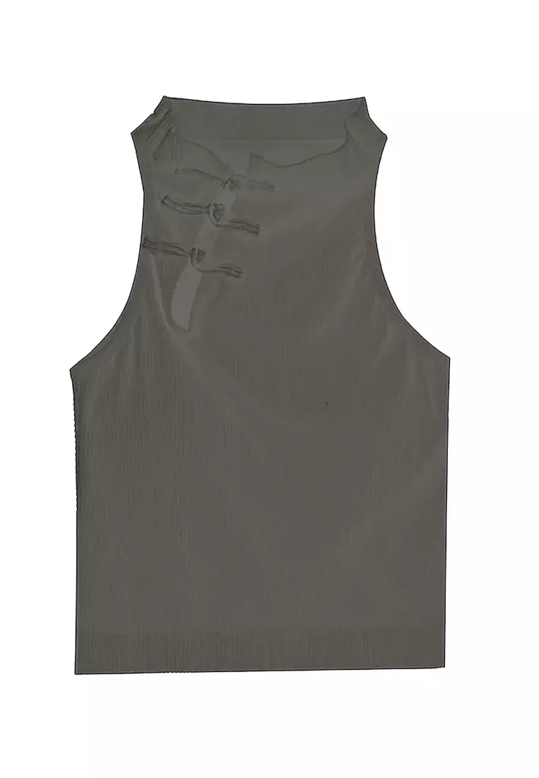 Premium Scarlett Cheongsam Soft Rib Corset Top Bralette in Grey