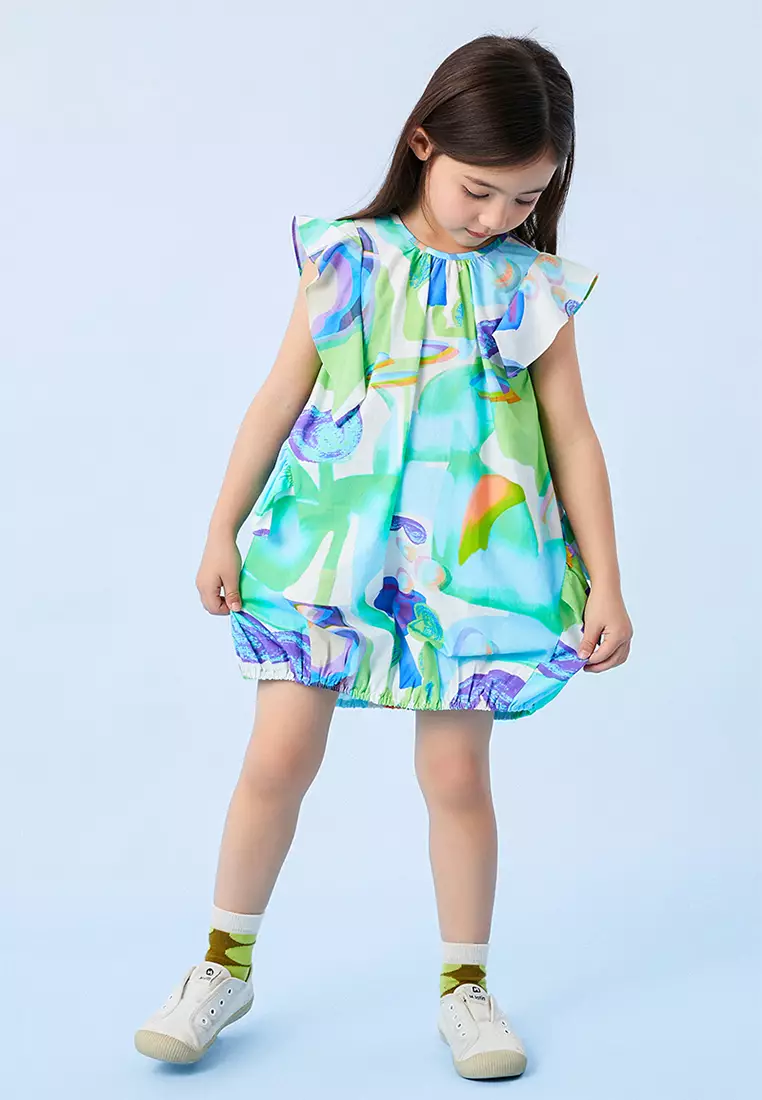 Multicolour Short Ruffled Sleeve Dress