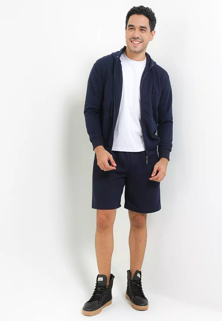 SYZLO Setelan Hoodie Comfy  Diamond Cotton Fleece Atasan Dan Bawahan Boardshort 1 Stel - Navy Blue