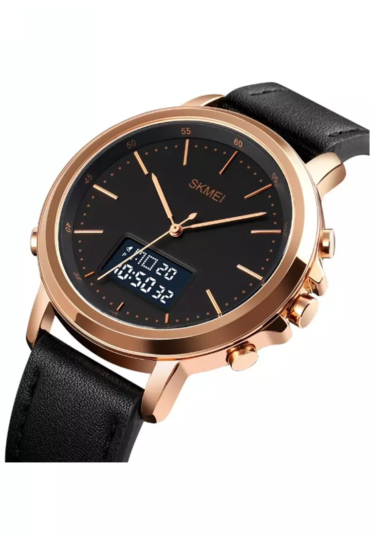 Jam Tangan Analog Digital Pria Design Elegan Waterproof Strap Tali Material Kulit Leather PM52 ORIGINAL