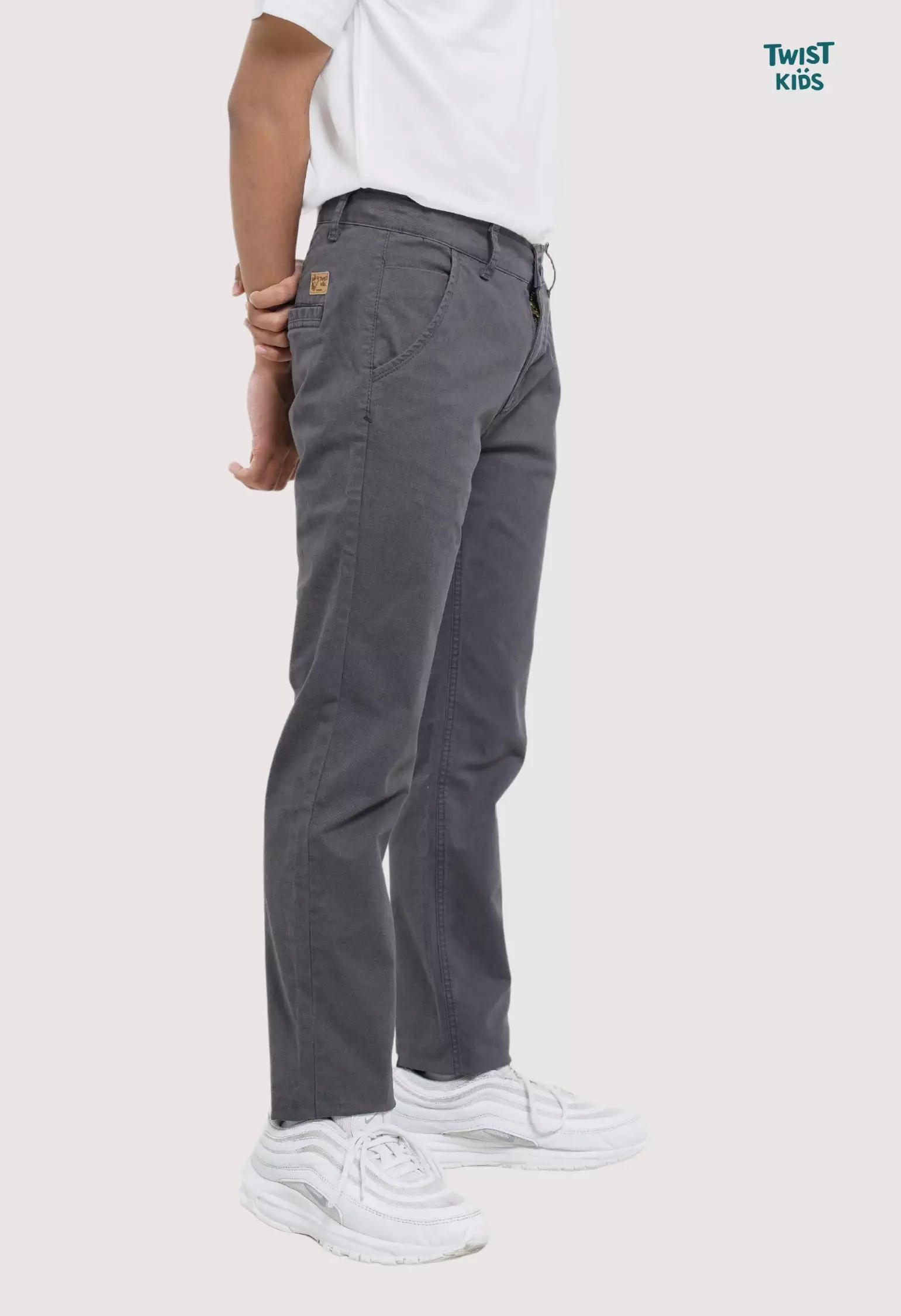 Twist Kids [Official Store] - Ricko NC, Bawahan/Celana Katun/Chinos Panjang Bahan Melar/Strecth Anak Laki-laki (4-14 tahun) Warna Abu-Abu (Grey)