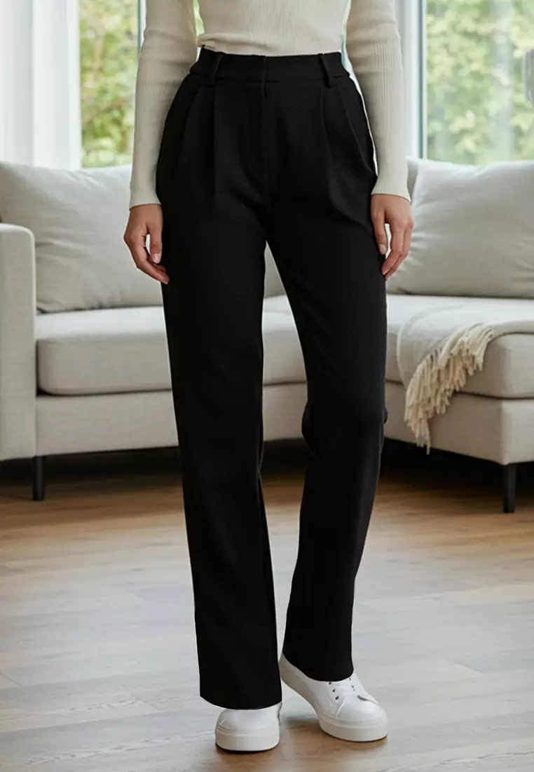 Black*001 Limited Edition Straight/Straight Cut Pleated Woven Fabric Trousers TWOAW23PL00401