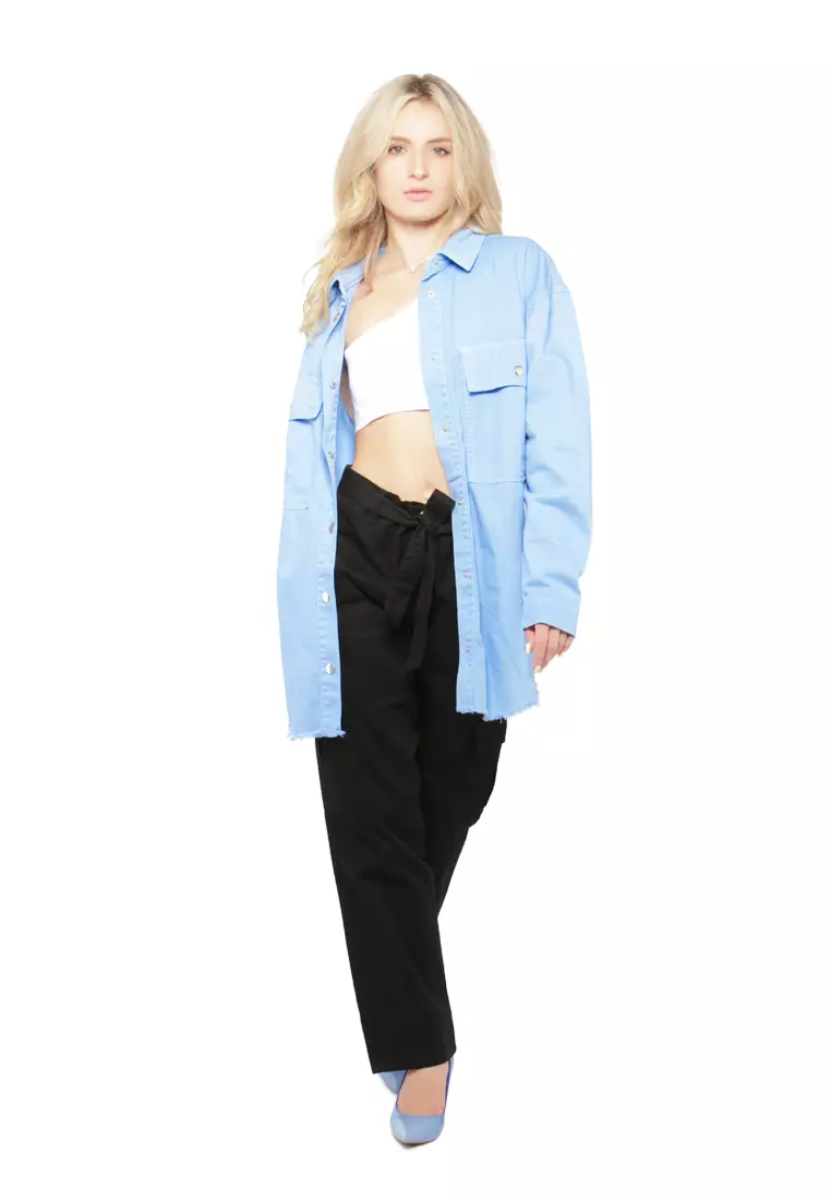 Sky Blue Oversized Long Sleeve Shacket