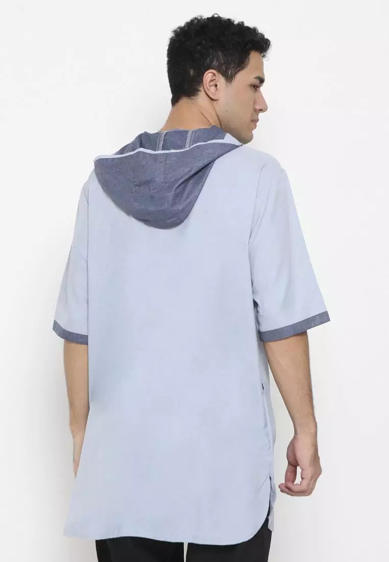 Zayidan Baju Koko Gamis Muslim Pria Faiq Hoodie - Biru