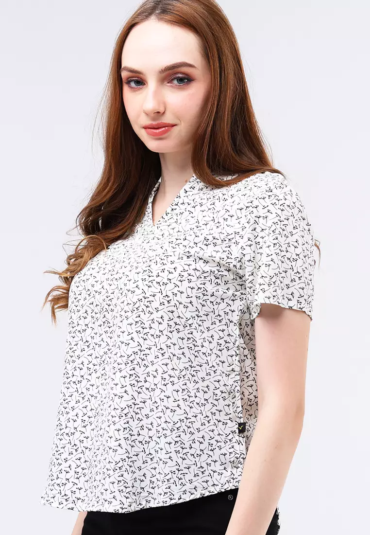 Woven Printed Rayon Short Sleeve Blouse
