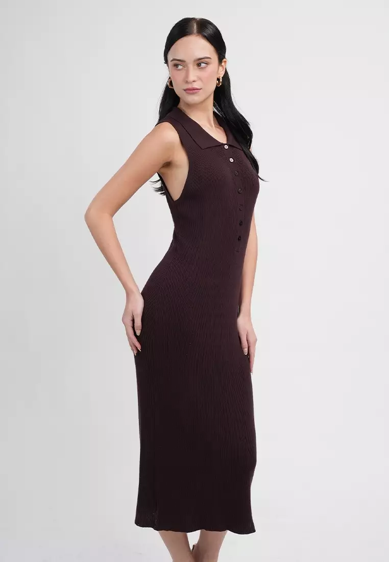 Vivian Collared Sleeveless Midi Sheath Dress