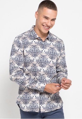Men's Top blue and beige MOSKWA-BEIGE LS Shirt 2067CAA01F7621GS_1