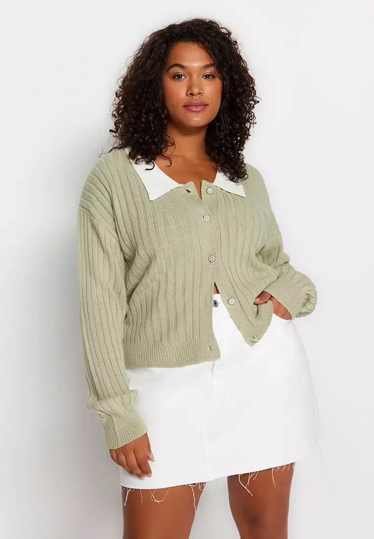 Ribbed Collar Detailed Knitwear Cardigan