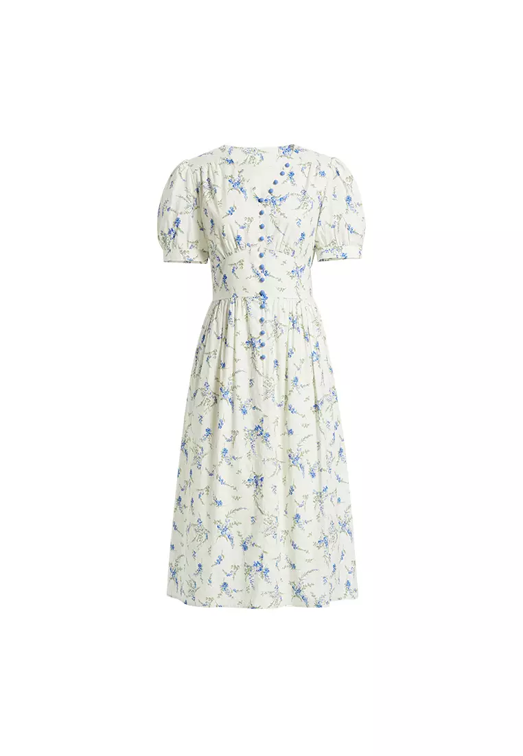 Summer Sping Vintage Floral V-Neck Midi Dress