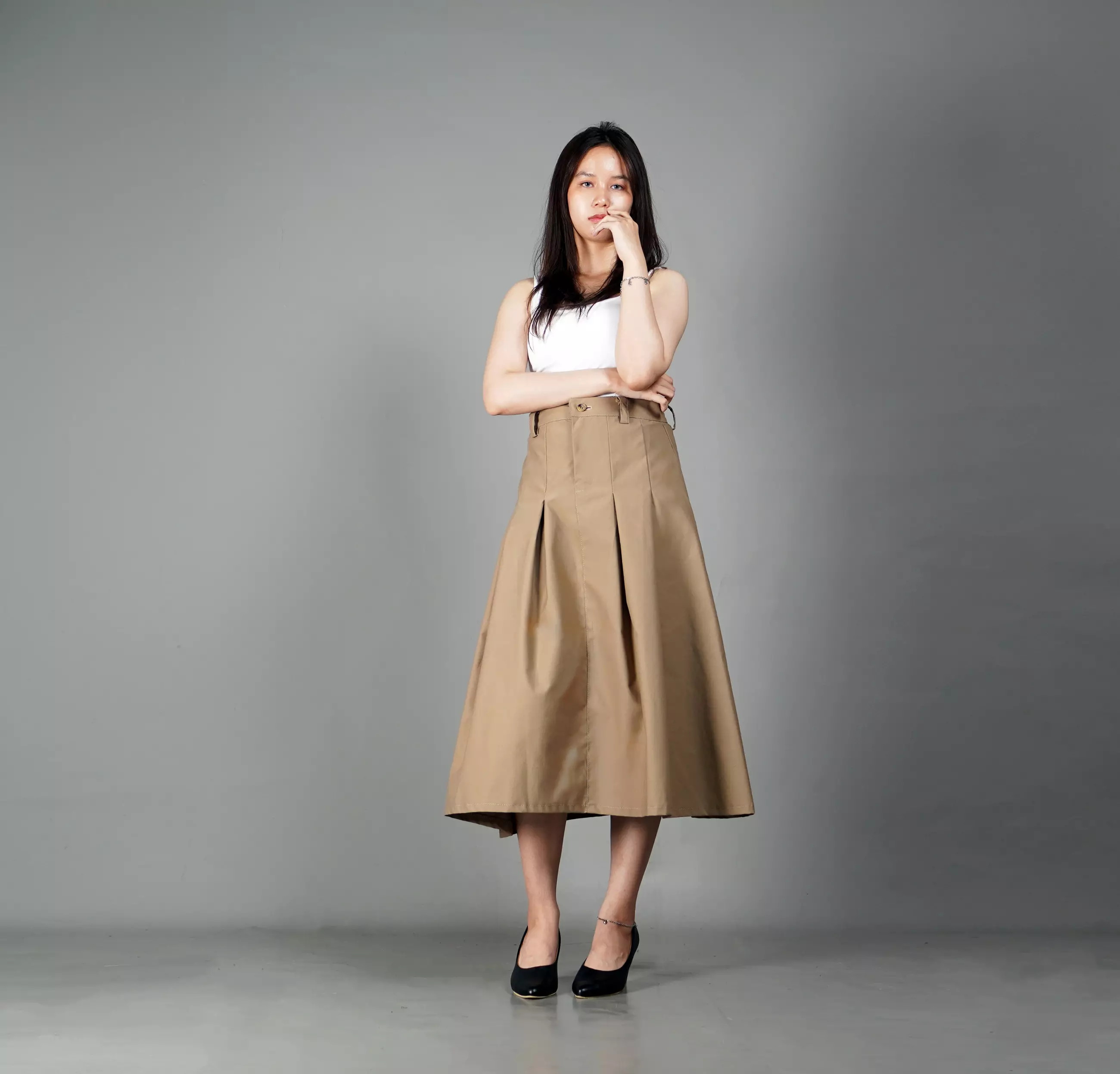 Midi Skirt Women's A Line Khaki Skirt Jual Okechuku RUBY Rok