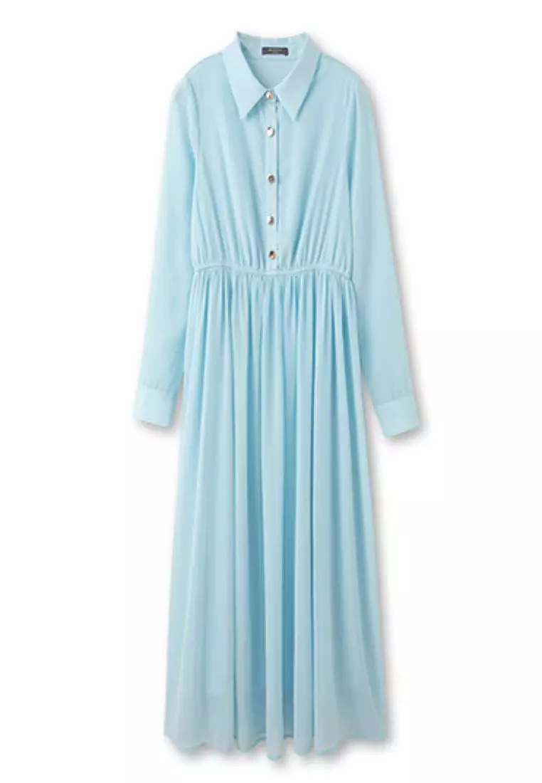 Chiffon Button-Down Shirt Collar Long Dress [DA8044]