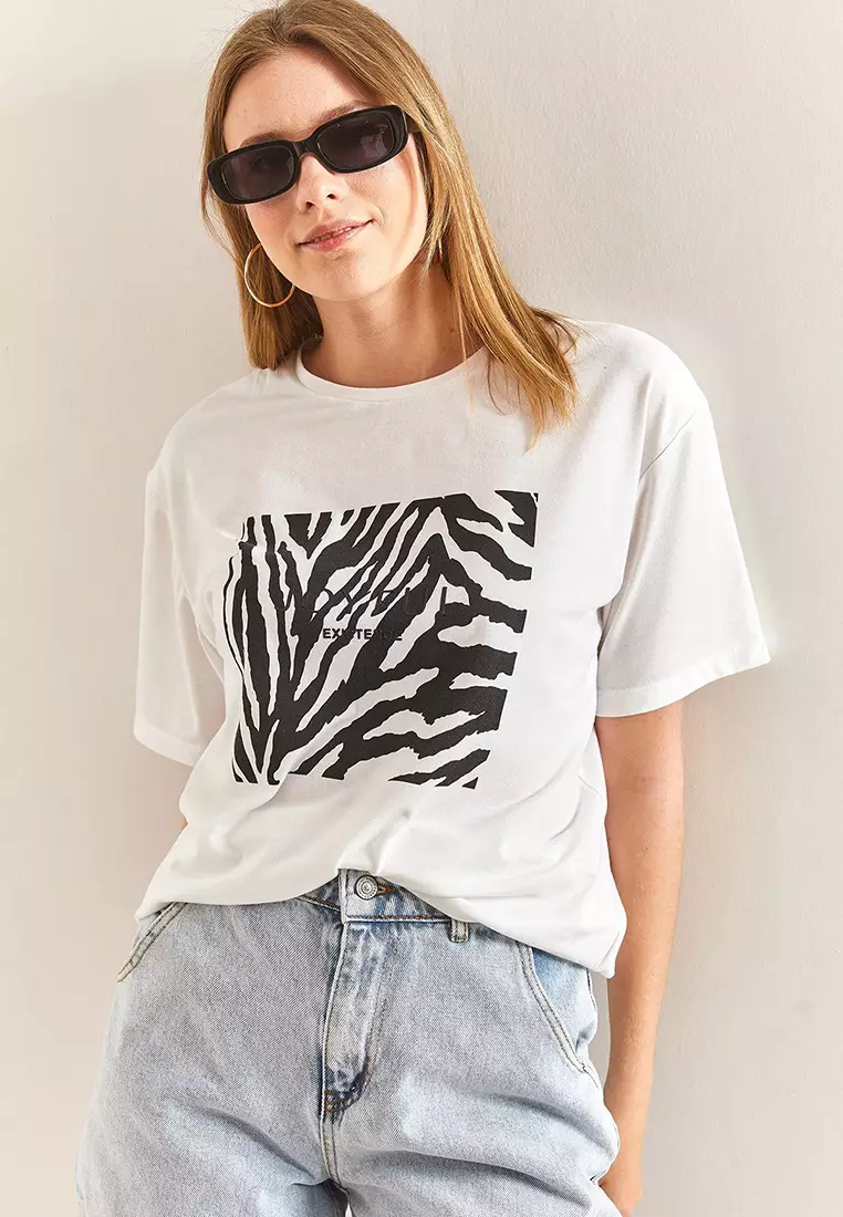 Women's Patterned Combed Cotton Tshirt