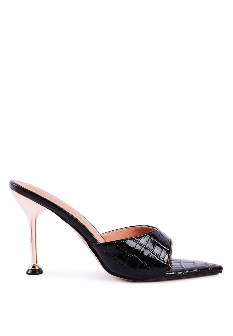 Black High Heeled Croc Slides