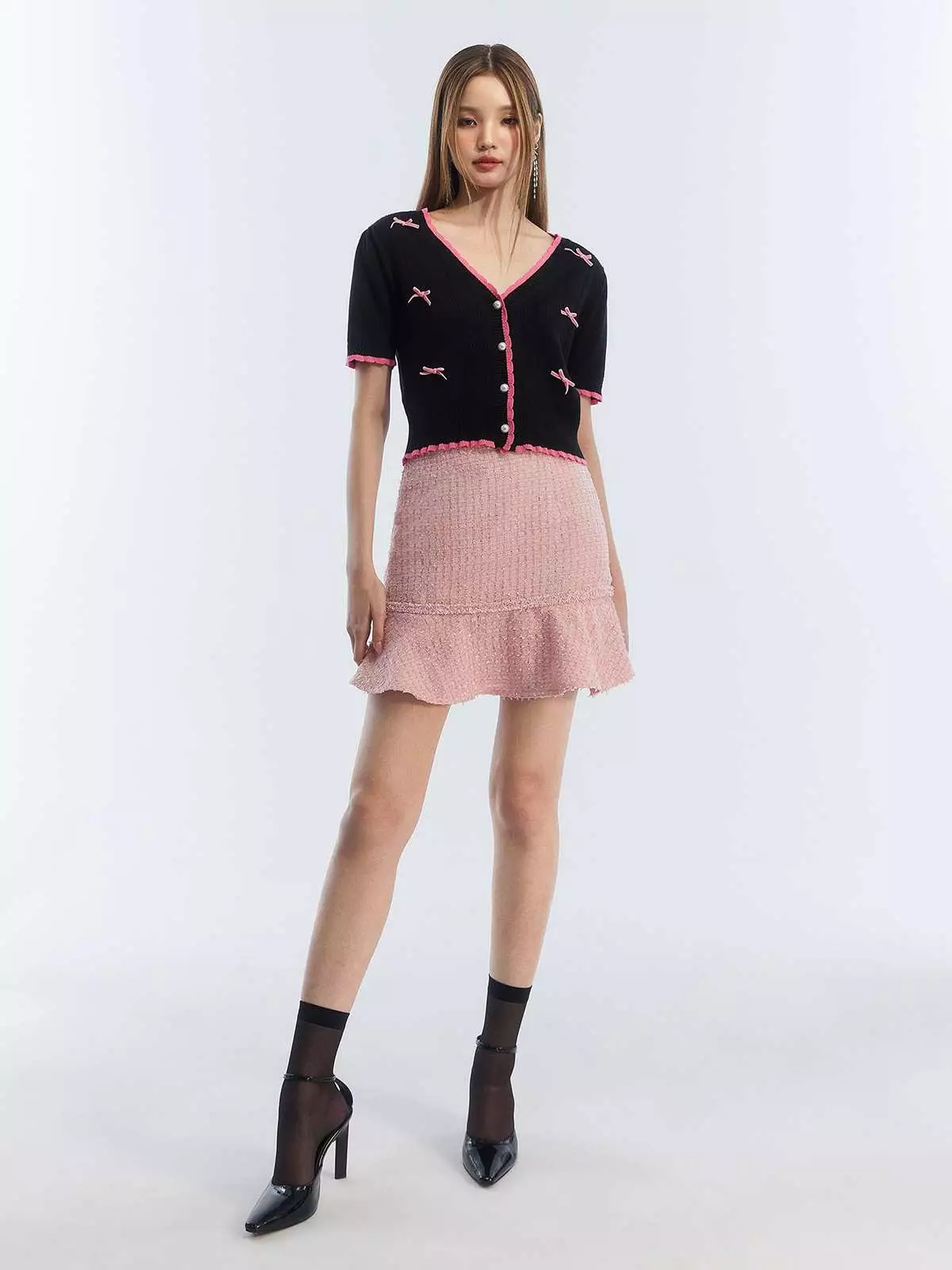 Bow Detail Knitted Top - Black