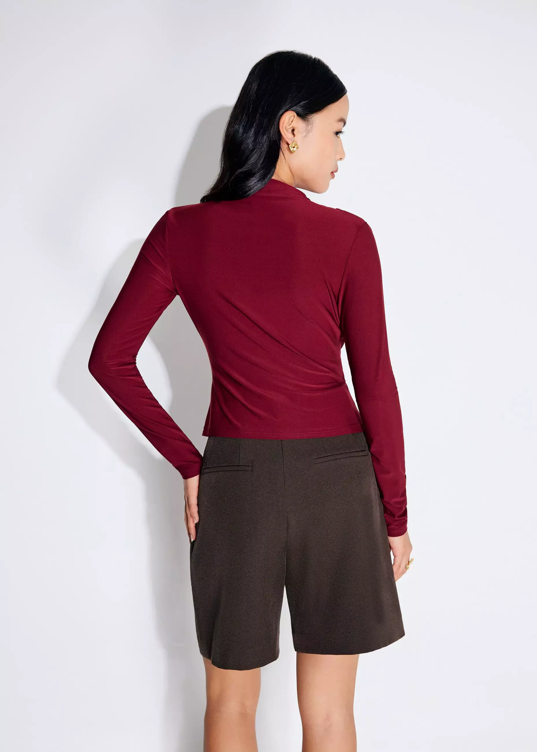 Atasan Wanita - Jersey Asymmetric Cut Out Mock Neck Top