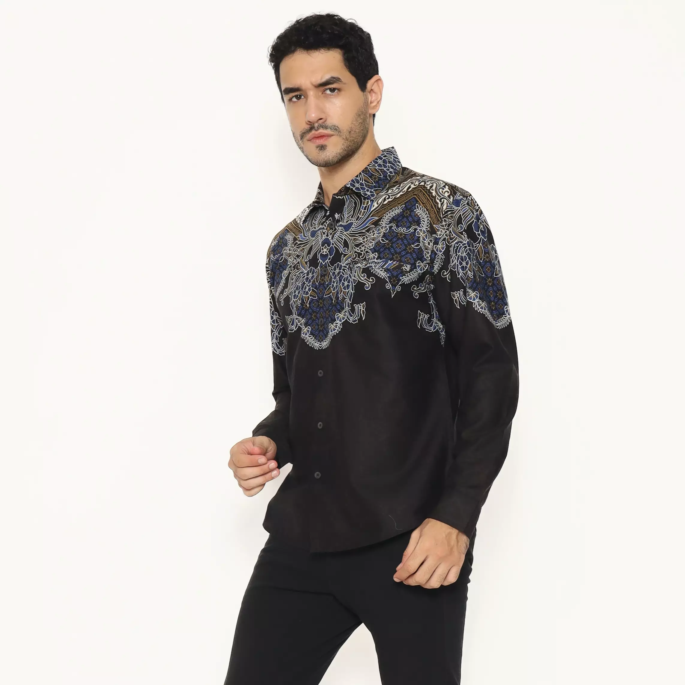 AMK Kemeja Batik Pria Lengan Panjang SHB Hazel L/S Black