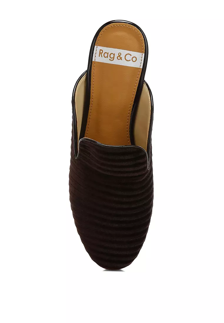 Velvet Textured Slip On Mules in Brown